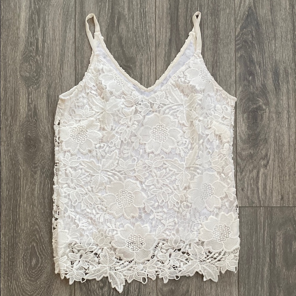 White House Black Market - White Lace Embroidered Tank Top - Size XS
